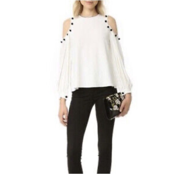 ALEXIS Erica Velvet Button Trim Cold Shoulder Blouse in Cream Size M - Picture 5 of 12